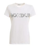 T-shirt con logo in paillettes e perline