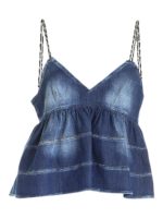 Top in denim blu con spalline in micro perlin