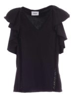 Top con rouches e ricami nero