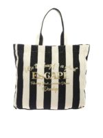 Borsa shopper color ecru e nera con stampa la