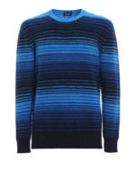 Girocollo blu a righe in lana garzata