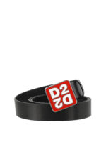 Cintura in pelle con fibbia quadrata e logo