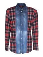 Camicia in denim e motivo tartan nera