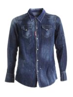 Camicia in denim blu effetto destroyed