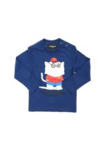 T-shirt blu con stampa multicolor