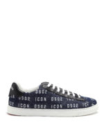 Sneaker basse in denim stampa logo e pelle