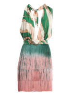 Abito corto in twill di seta con frange