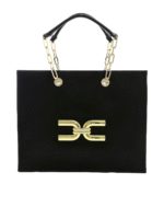 Borsa a spalla nera con logo color oro