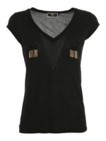 T-shirt a V con inserti metallici