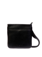 Tracolla piatta in pelle a grana nera