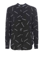 Camicia nera in viscosa con stampa loghi