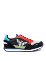 Sneaker da running in tessuto e suede