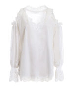 Blusa in cotone con profili in pizzo