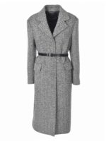 Cappotto nero e bianco chevron con cintura