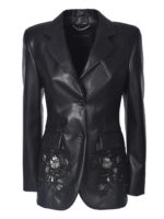 Giacca in pelle sintetica nera con ricamo