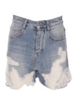 Shorts in jeans con inserti in pizzo azzurri