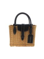 Shopper in giunco piccola beige e nera
