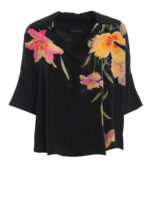 Camicia over in seta nera con stampa floreale