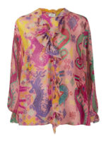 Camicia in seta motivo naif e geometrico