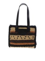 Borsa a spalla nera marrone e beige