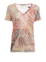 T-shirt a V in filato di viscosa fantasia