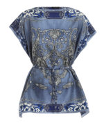 Caftano in seta fantasia con cinturini