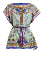 Caftano in seta con cinturini a contrasto