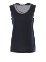 Top blu in cotone con dettaglio gioiello