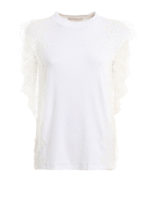 Top in cotone a costine con dettagli in pizzo