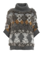 Pullover a cappa in cashmere jacquard