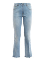 Jeans in denim stretch con fondo sfrangiato