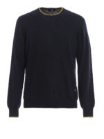 Pull in lana blu con bordi a contrasto