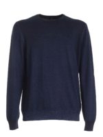 Pullover blu melange con logo ricamato