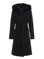 Cappotto a vestaglia nero con pelliccia