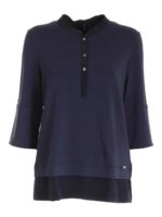 Polo in jersey blu con inserti in seta