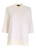 Polo in jersey bianco con inserti in seta