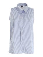 Camicia senza maniche blu e bianca