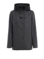 Cappotto in lana con double front e cappuccio