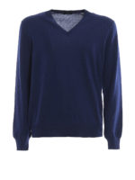Maglia a V blu in lana