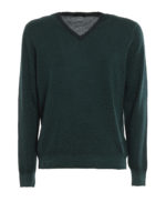 Maglia a V verde in lana