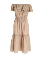 Abito lungo con rouches beige