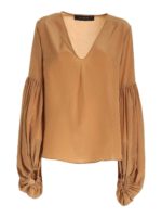 Camicia con rouches color cammello