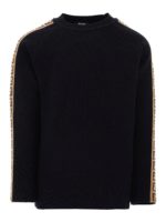 Pullover in lana vergine con bande logate