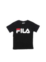 T-shirt nera stampa logo frontale