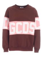 Felpa girocollo marrone con banda logata