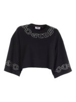 T-shirt cropped con strass nera