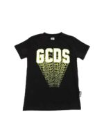 T-shirt nera con logo giallo