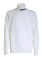 Maglia collo alto bianca con ricamo logo