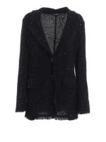 Blazer in tweed paillettato con frange