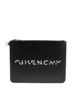 Clutch in pelle liscia con stampa logo